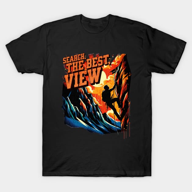 Search the Best View Mountain Climber Design T-Shirt by Miami Neon Designs